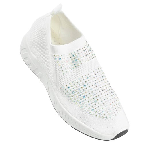 Buty sportowe damskie sneakersy białe bez zapięcia casual z aplikacjami  