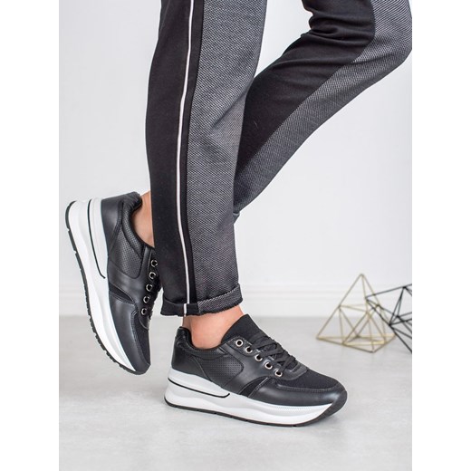Buty sportowe damskie CzasNaButy sneakersy czarne wiązane bez wzorów1 