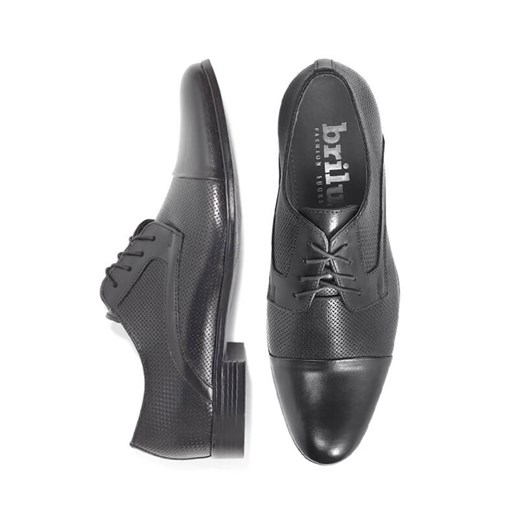 Czarne buty eleganckie męskie Brilu sznurowane jesienne skórzane 