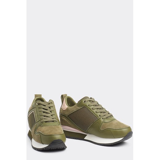 Sneakersy damskie Tommy Hilfiger zielone bez wzorów1 casual ze skóry na wiosnę sznurowane na platformie 