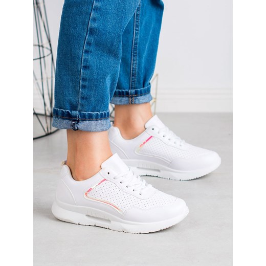 Buty sportowe damskie białe CzasNaButy płaskie bez wzorów wiązane 