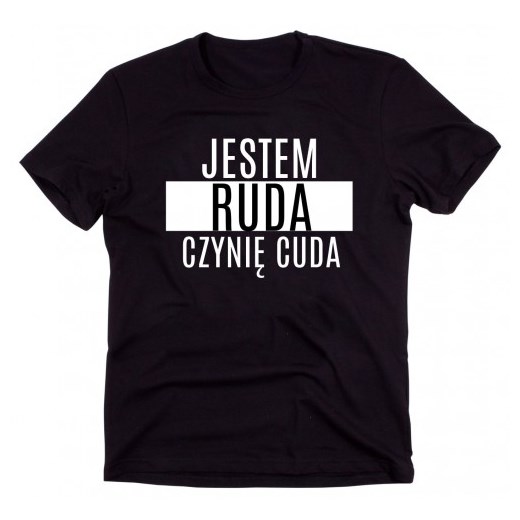 Czarny Klasyczny T-shirt "JESTEM RUDA CZYNIĘ CUDA"