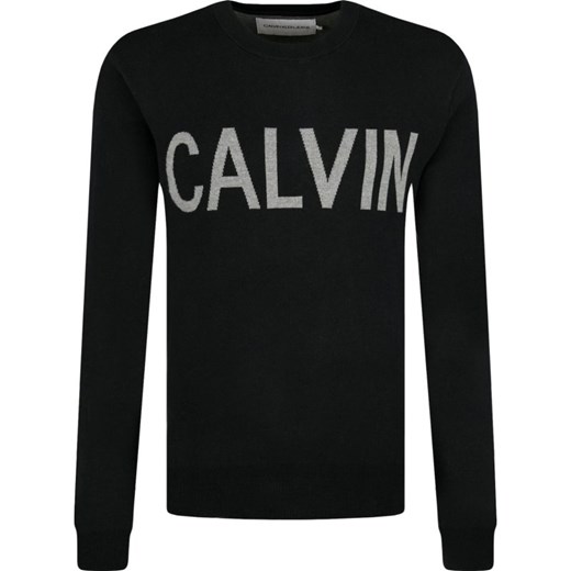 Sweter męski czarny Calvin Klein na zimę z napisem 