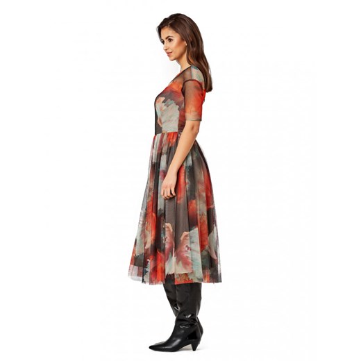 Sukienka Potis & Verso z okrągłym dekoltem z tkaniny z krótkim rękawem midi 
