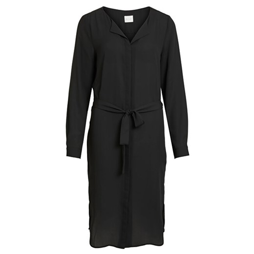 Czarna sukienka Vila bez wzorów z długim rękawem mini 