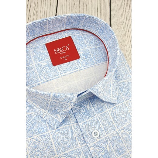 Koszula Męska Biblos błękitna w kratę i wzory paisley SLIM FIT na długi rękaw  A168 Biblos  M swiat-koszul.pl