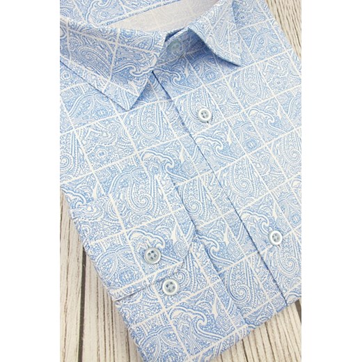Koszula Męska Biblos błękitna w kratę i wzory paisley SLIM FIT na długi rękaw  A168  Biblos M swiat-koszul.pl
