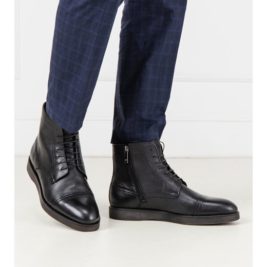 Buty zimowe męskie czarne Boss sznurowane ze skóry 