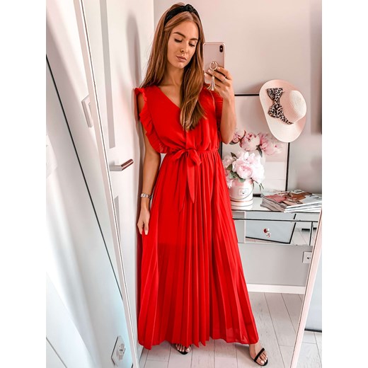 Sukienka czerwona L'Amour bez wzorów maxi karnawałowa 