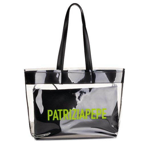 Czarna shopper bag Patrizia Pepe bez dodatków na ramię mieszcząca a6 