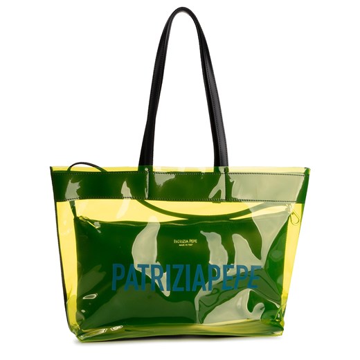 Zielona shopper bag Patrizia Pepe lakierowana duża na ramię bez dodatków 