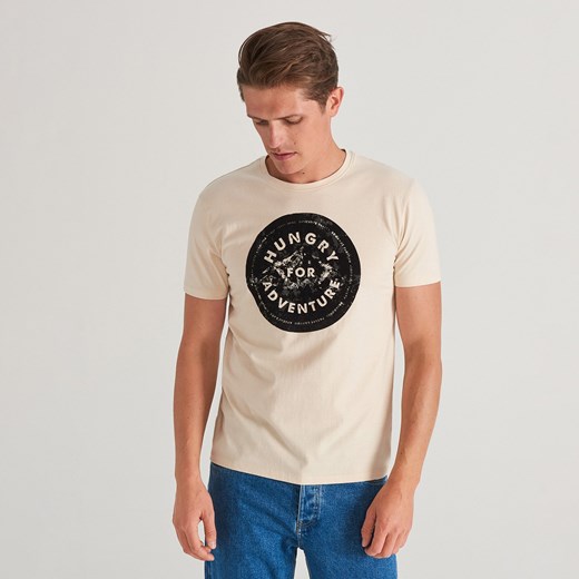 Reserved - T-shirt z nadrukiem - Kremowy Reserved  M 
