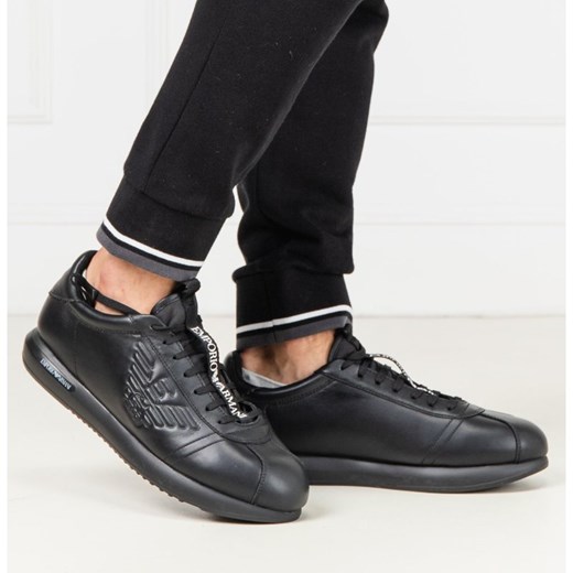 Czarne buty sportowe męskie Emporio Armani skórzane 
