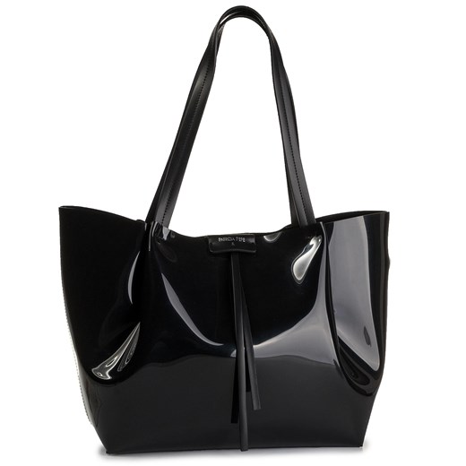 Patrizia Pepe shopper bag bez dodatków na ramię elegancka czarna lakierowana duża 