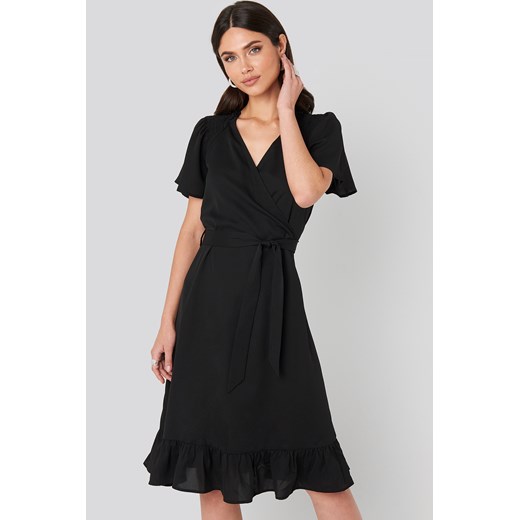NA-KD Boho Smocked Shoulder Belted Frill Dress - Black NA-KD Boho 38 NA-KD