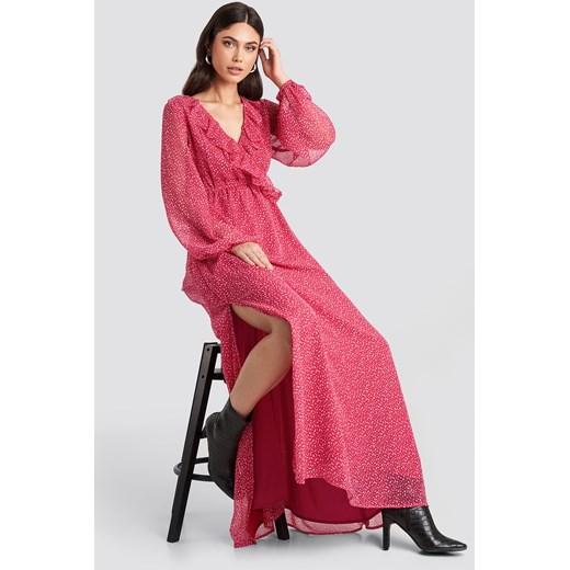 Nicole Mazzocato x NA-KD Overlap Frill Dress - Pink Nicole Mazzocato X Na-kd 36 NA-KD