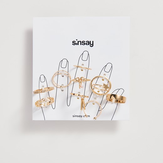 Sinsay - Zestaw pierścionków w kolorze złota - Beżowy  Sinsay One Size 