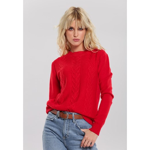 Renee sweter damski czerwony z okrągłym dekoltem 