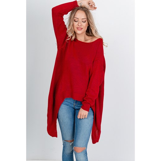 Czerwony sweter z długimi bokami  Zoio S/XL zoio.pl promocja 