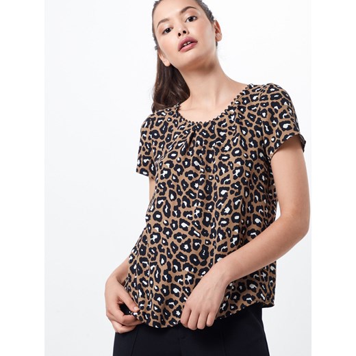 Bluzka damska S.oliver Black Label brązowa w zwierzęcy wzór na lato casual z krótkimi rękawami 