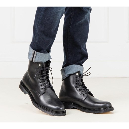 Trussardi Jeans buty zimowe męskie wiązane w stylu militarnym 