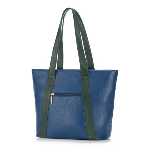 Shopper bag niebieska Wittchen z frędzlami 