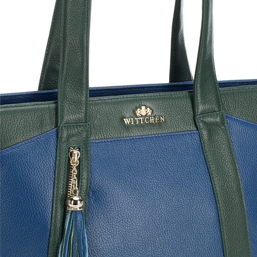 Shopper bag Wittchen niebieska duża z frędzlami na ramię 