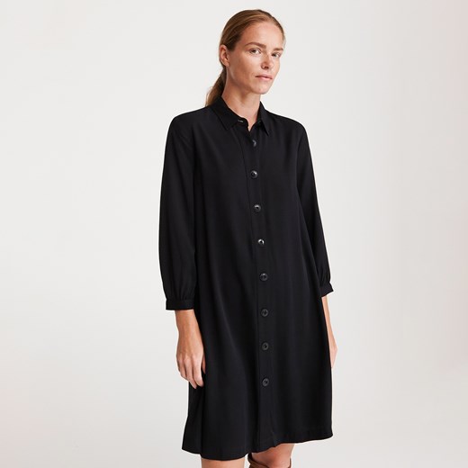 Koszula damska czarna Reserved gładka casual z długimi rękawami 