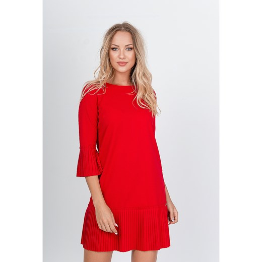 Czerwona sukienka z ozdobnymi pliskami Zoio  M wyprzedaż zoio.pl 