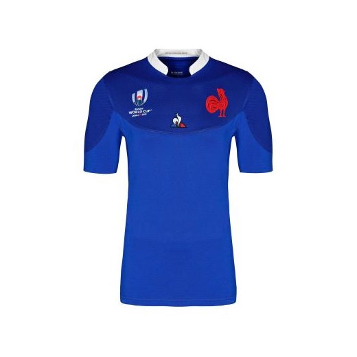 Koszulka sportowa Le Coq Sportif niebieska na lato w nadruki 