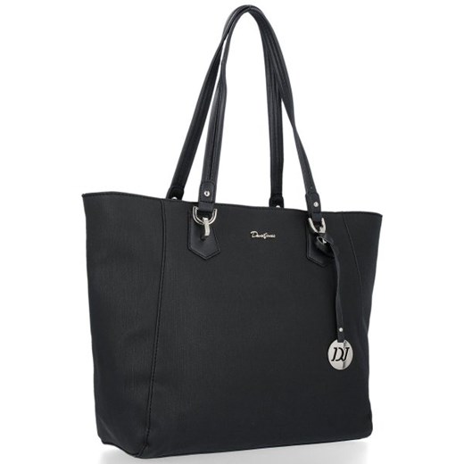 Shopper bag David Jones mieszcząca a5 czarna elegancka na ramię ze skóry ekologicznej 