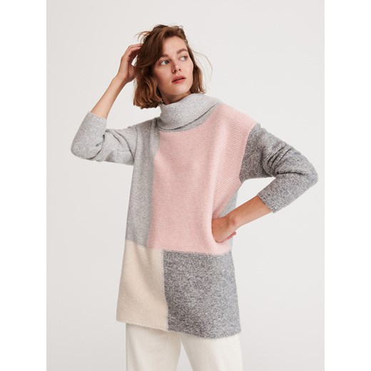 Reserved - Sweter z luźnym golfem - Różowy  Reserved L 