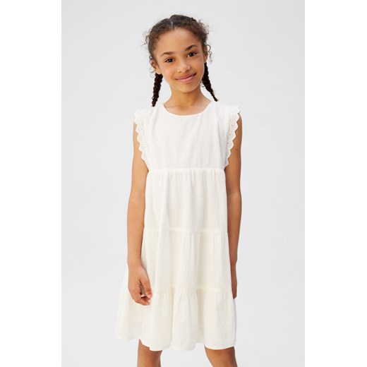 Mango Kids sukienka dziewczęca biała koronkowa z bawełny 