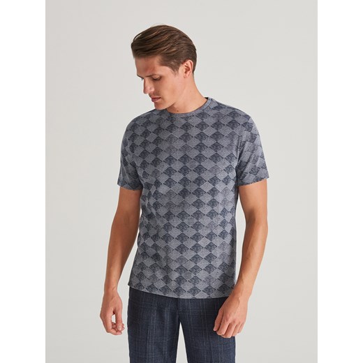 Reserved - T-shirt z żakardowym wzorem - Granatowy  Reserved XL 