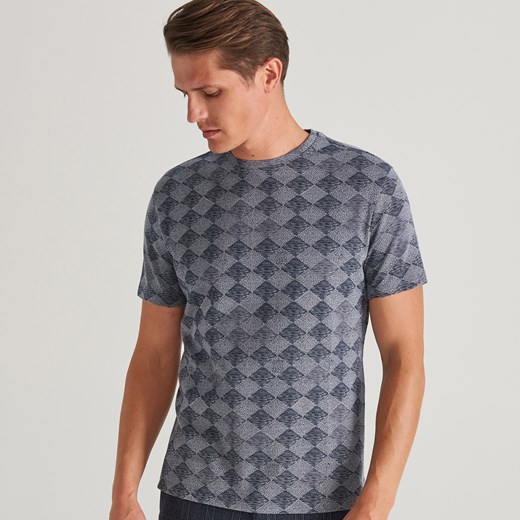 Reserved - T-shirt z żakardowym wzorem - Granatowy Reserved  M 