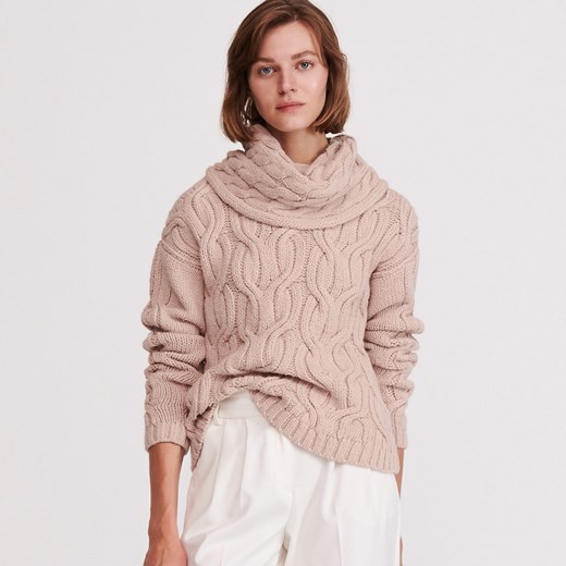 Reserved - Sweter z luźnym golfem - Różowy  Reserved M 