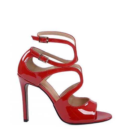 Sandały damskie czerwone Gassu z klamrą eleganckie gładkie na wysokim obcasie na szpilce 
