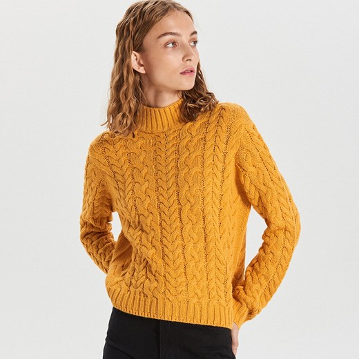 Sweter damski Cropp żółty z golfem 