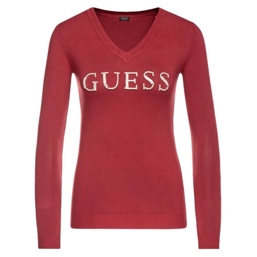 Sweter damski Guess z dekoltem w serek z napisem 
