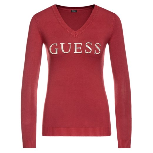 Sweter damski Guess z dekoltem w serek z napisem
