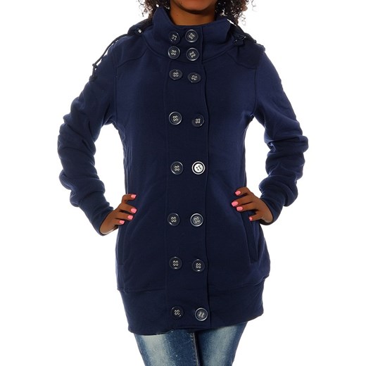 Elegrina kurtka damska z kapturem bawełniana długa niebieska gładka 