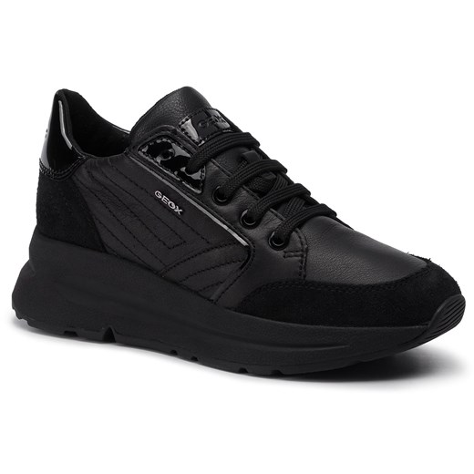 Buty sportowe damskie Geox sneakersy czarne sznurowane casual 