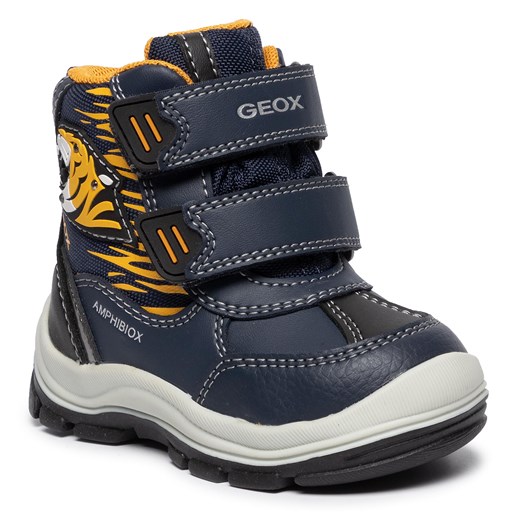 Buty zimowe dziecięce Geox niebieskie w nadruki śniegowce 