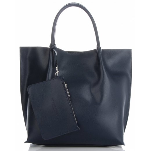 Shopper bag Vittoria Gotti matowa skórzana z breloczkiem 