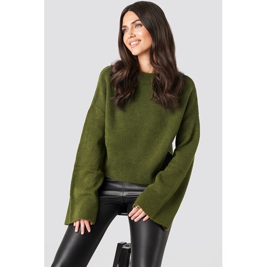 NA-KD sweter damski zielony bez wzorów 