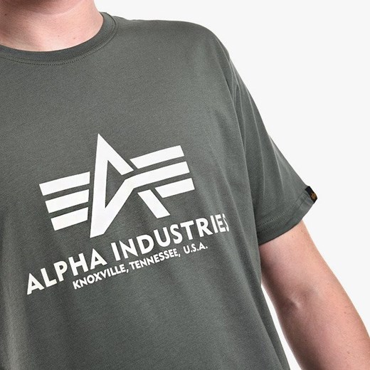 Zielony t-shirt męski Alpha Industries z krótkimi rękawami 