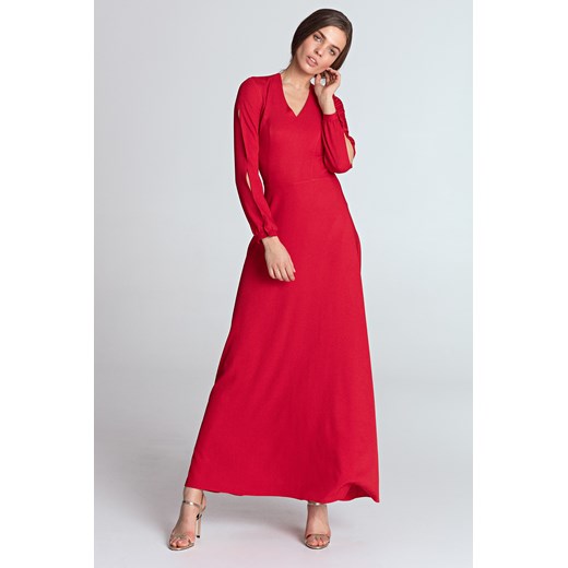 Sukienka maxi z wycięciami na rękawach - czerwony