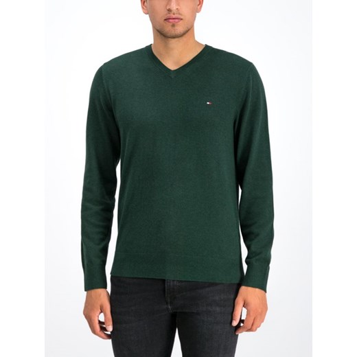 Sweter męski zielony Tommy Hilfiger na zimę bez wzorów 