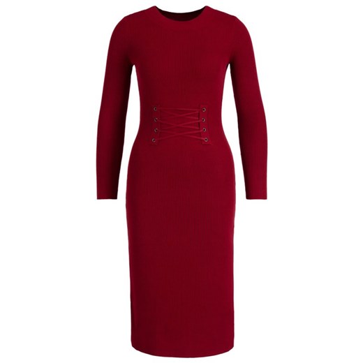 Guess sukienka midi elegancka czerwona z długimi rękawami na spacer z okrągłym dekoltem prosta 