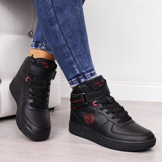 Cross Jeans buty sportowe damskie sneakersy czarne na rzepy młodzieżowe bez wzorów 
